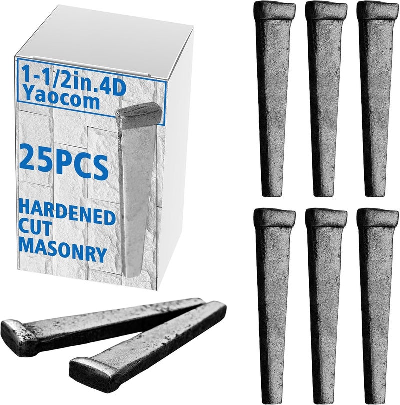 Yaocom 25pcs 4d(1-1/2") Hardened Cut Masonry Nail Forged Head Rose Nail Masonry Cutting Accessory for Concrete Brick Stone Heavy Duty Hardened Steel Construction for Professional DIY Use - Image 1